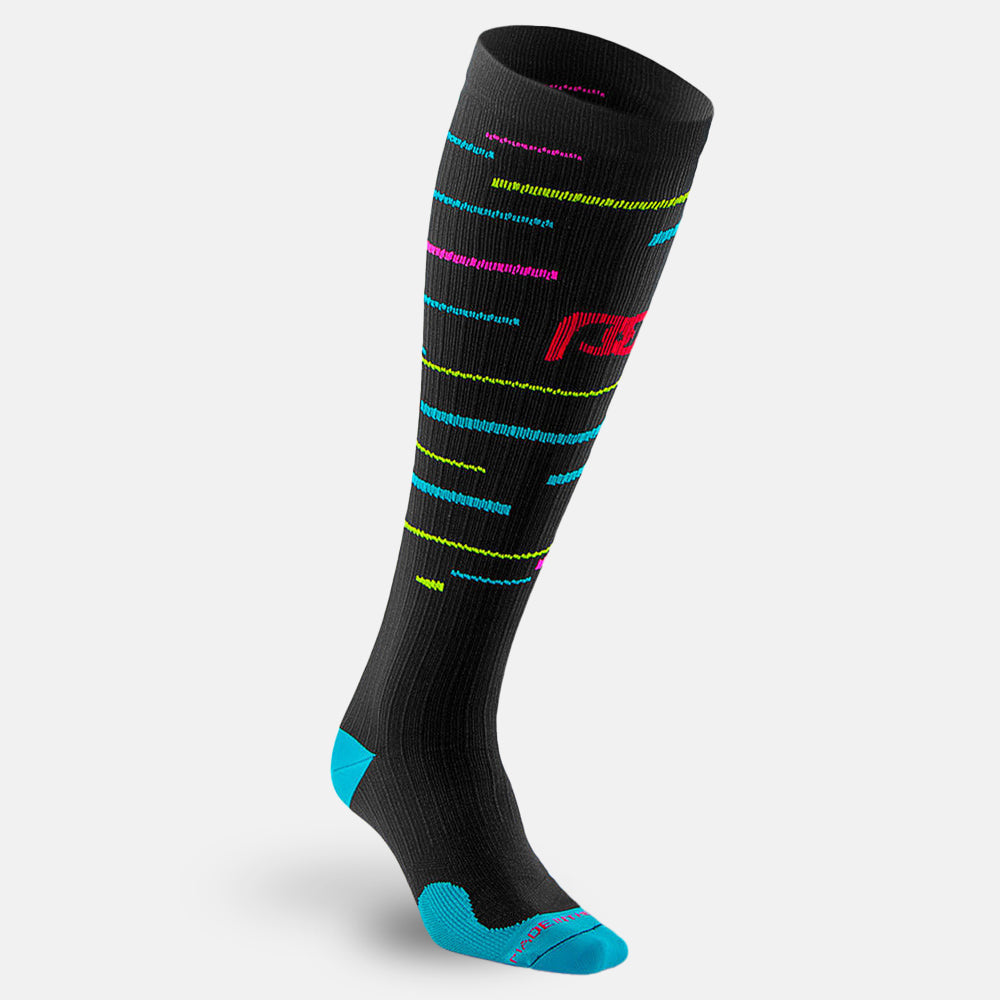 Pro Compression Marathon Socks, Black with Neon Stripes