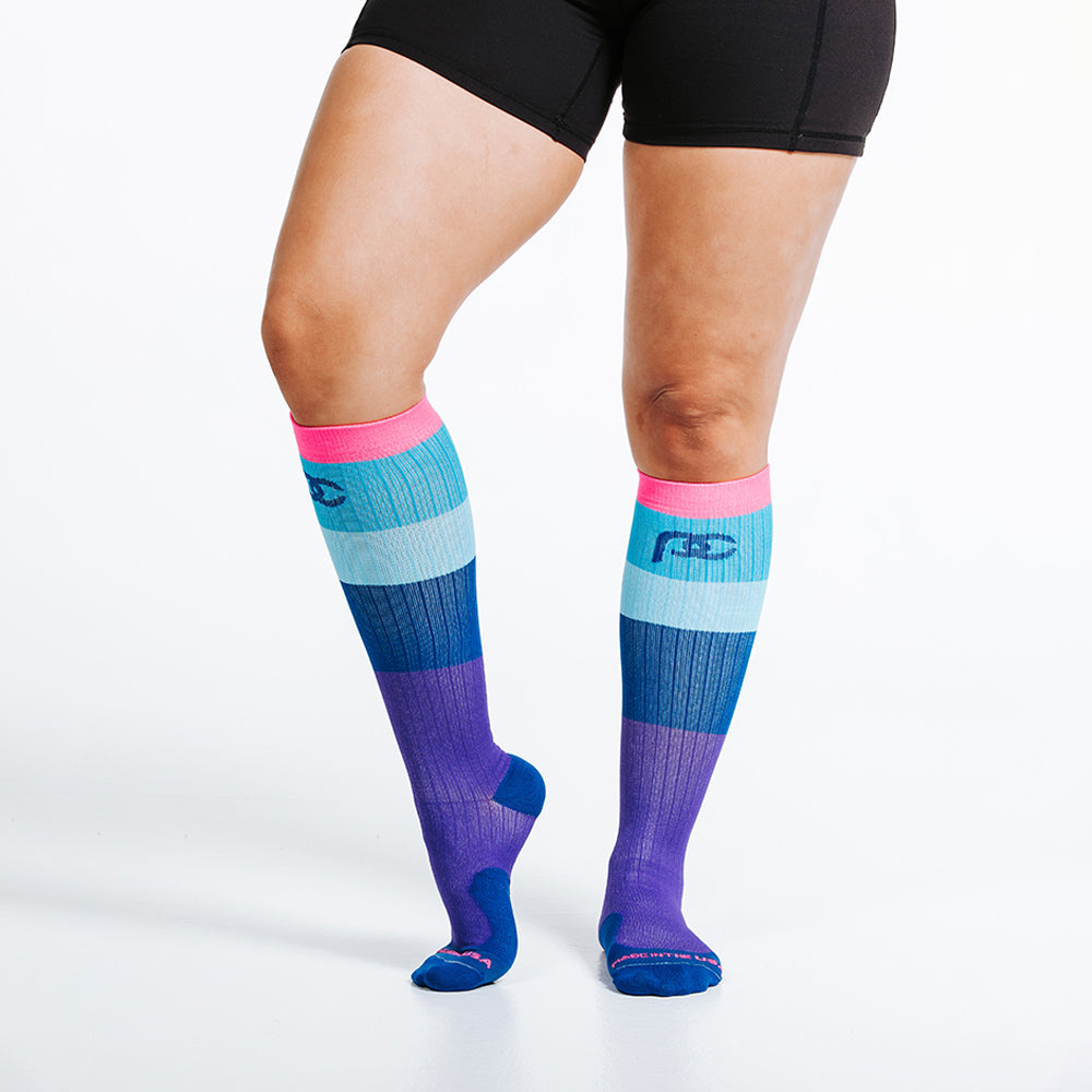 Pro Compression Marathon Socks, Neon and Blue Band