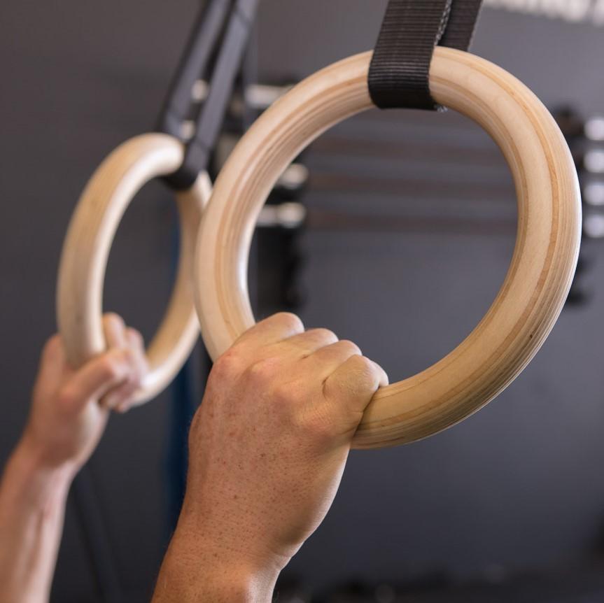 SMAI Wooden Gym Rings with Easy Straps