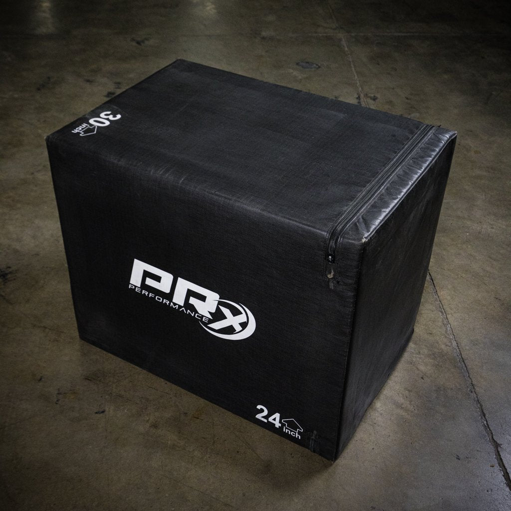 Black PRX soft foam plyo box on a concrete floor
